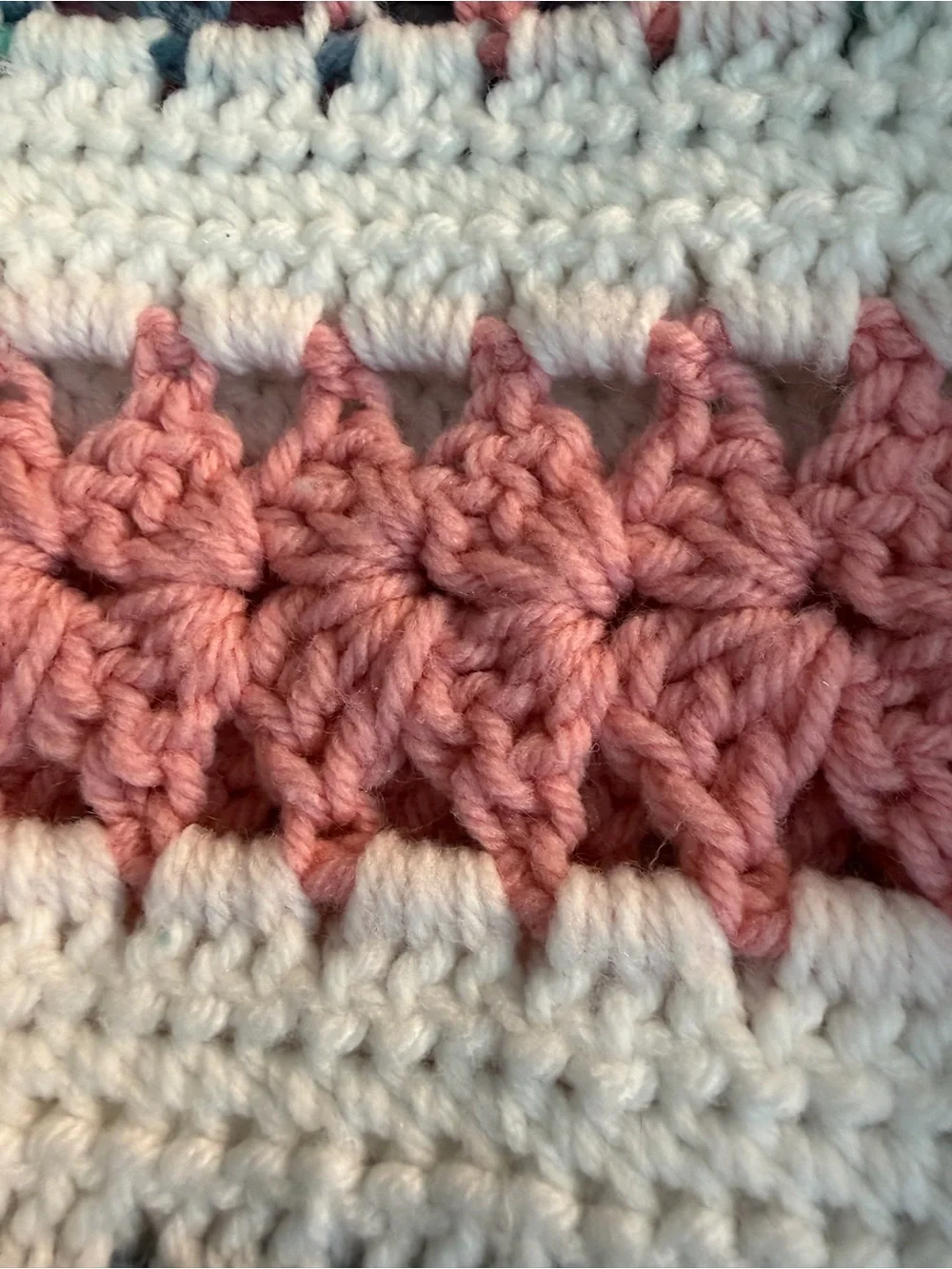 Handmade Crochet Afgan Throw in Pink, Teal, Blue & White